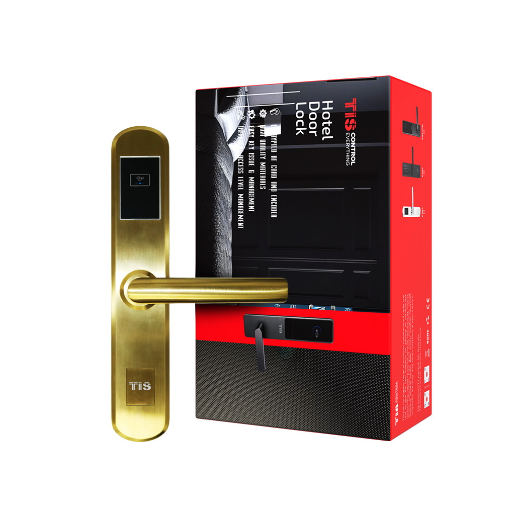 "Mifare hotel card lock,proximity Pure 304# panel/ handle/handle collar/cylinder American standard 5 latches mortise Work with alkaline battery Emergency key for backup use 500,000 times life test Offline system for management Die casting 304# stainless steel mortise latch and deadbolt,PVD golden
