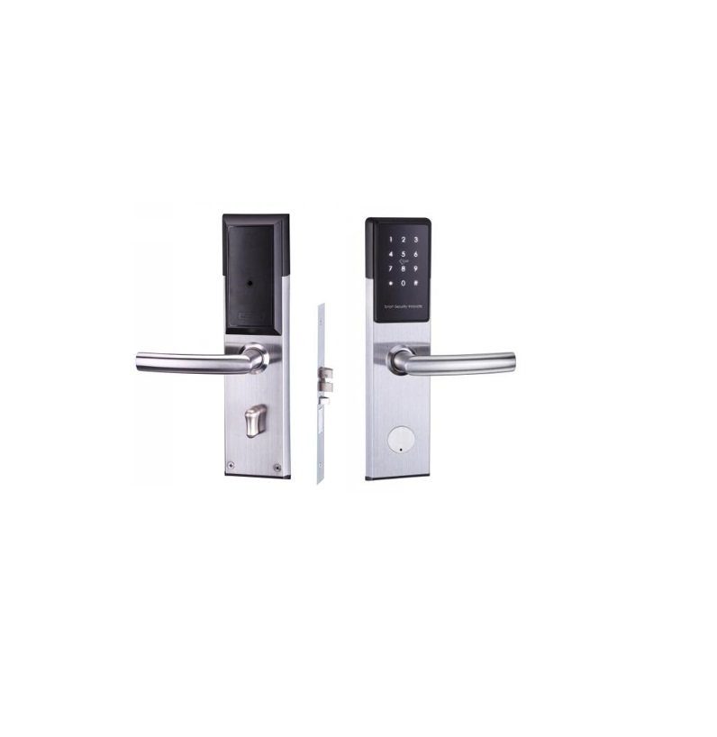 Mifare Hotel card lock Stainless steel panel/handle/handle collar/cylinder cover American standard 5 latches mortise Work with alkaline battery Emergency key for backup use 500,000 times life test Offline system for management Die casting 304# stainless steel mortise latch and deadbolt,Stainless steel