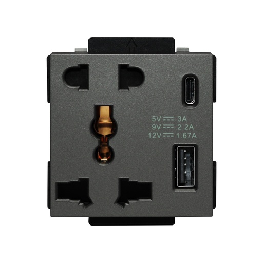 [CLK-UNV-USBCA-GRY] Click/Sirius 13A,220V Universal socket with 2USB(C+A) 5 Pin (fast charge) Gray
