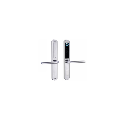 [TIS-A210F-SLV] "Smart BLE Digital Fingerprint Lock, IP64 Work with proximity card 304# stainless steel panel/handle Satin stainless steel treatment American standard 5 latches mortise Available for 60/85,35/85,45/85 mortise Work with alkaline battery Emergency key for backup use 200,000 times life test Work with bluetooth technology Support remote passcode change Available for WIFI hub for remote management(optional)",Stainless steel