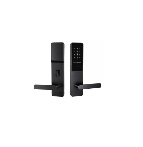 [TIS-E901CP-BLK] "Smart Bluetooth Digital Lock, Work with proximity card Solid aluminum panel/handle Black oxidation treatment American standard 5 latches mortise Work with alkaline battery Emergency key for backup use 500,000 times life test Work with bluetooth technology Support remote passcode change No need front reception and save labor cost Available for WIFI hub for remote management(optional)"
