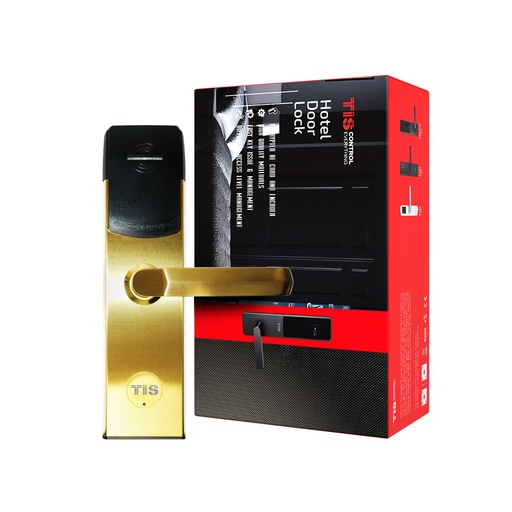 [TIS-E300-GOL] Mifare hotel card lock Stainless steel panel/handle/handle collar/cylinder cover American standard 5 latches mortise Work with alkaline battery Emergency key for backup use 500,000 times life test Offline system for management Die casting 304# stainless steel mortise latch and deadbolt,PVD golden
